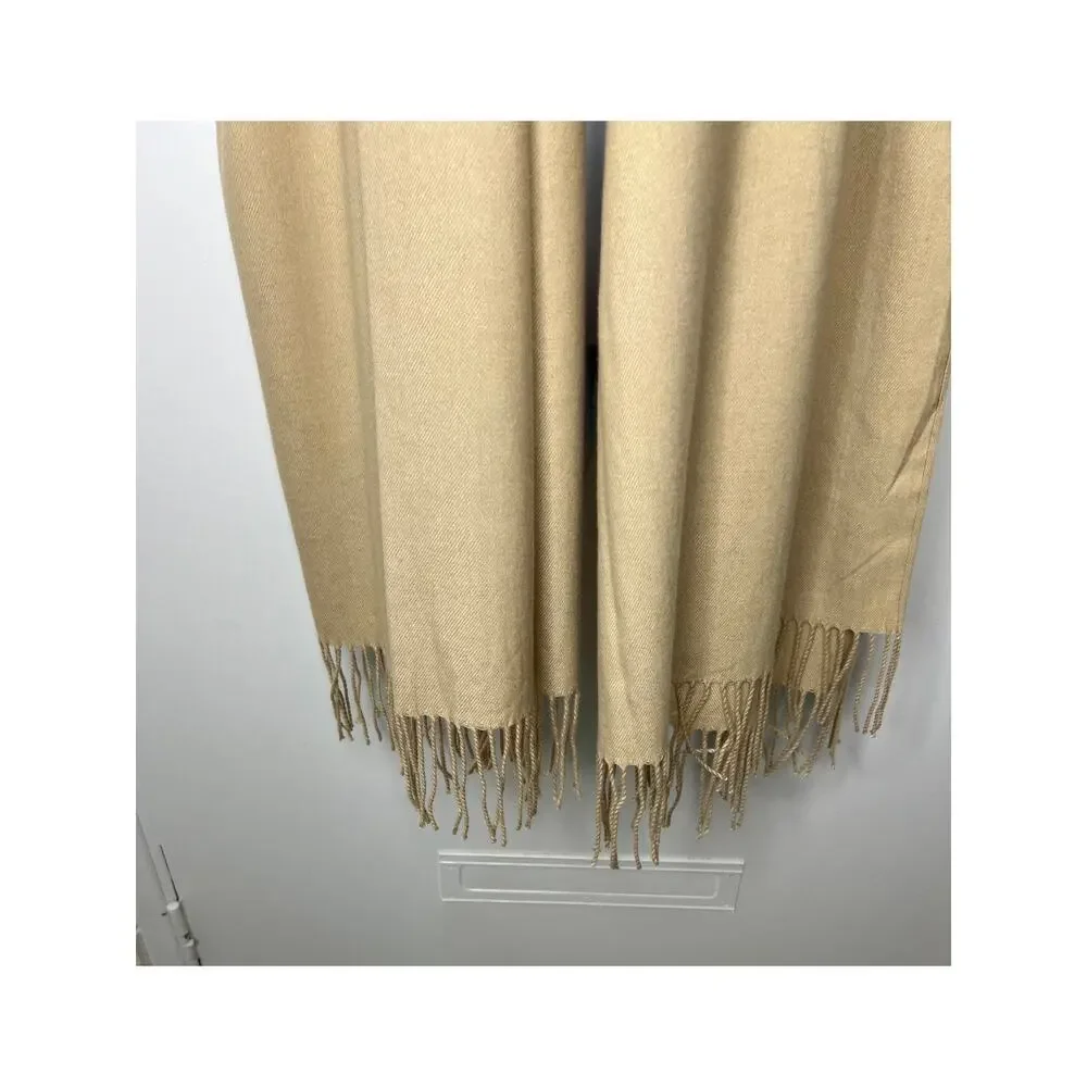 Reemonde Cashmere Blend Thin Knit Fringe Scarf Wrap Shawl Beige ~ 82